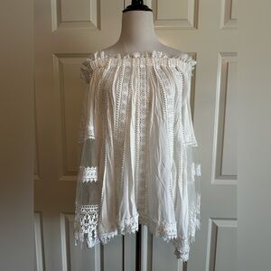Vici Boho White Lace Off-Shoulder Blouse